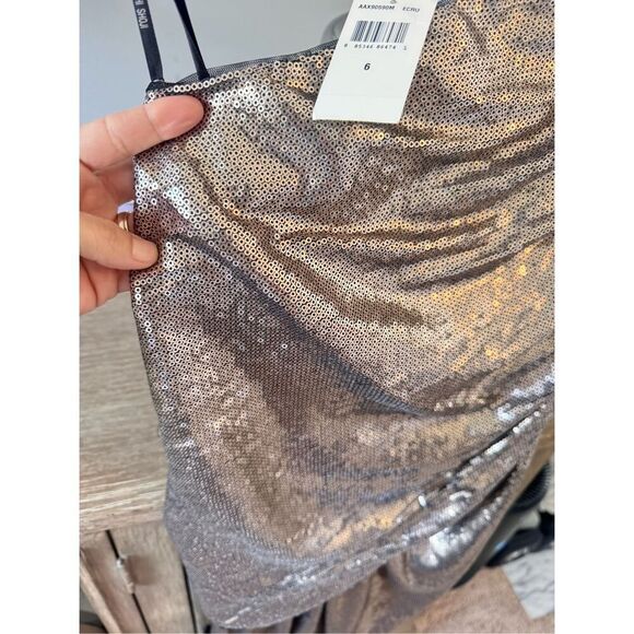 NWT Tadashi Shoji Bronze Sequin One Shoulder Cocktail Dress Size 6 - Picture 5 of 12